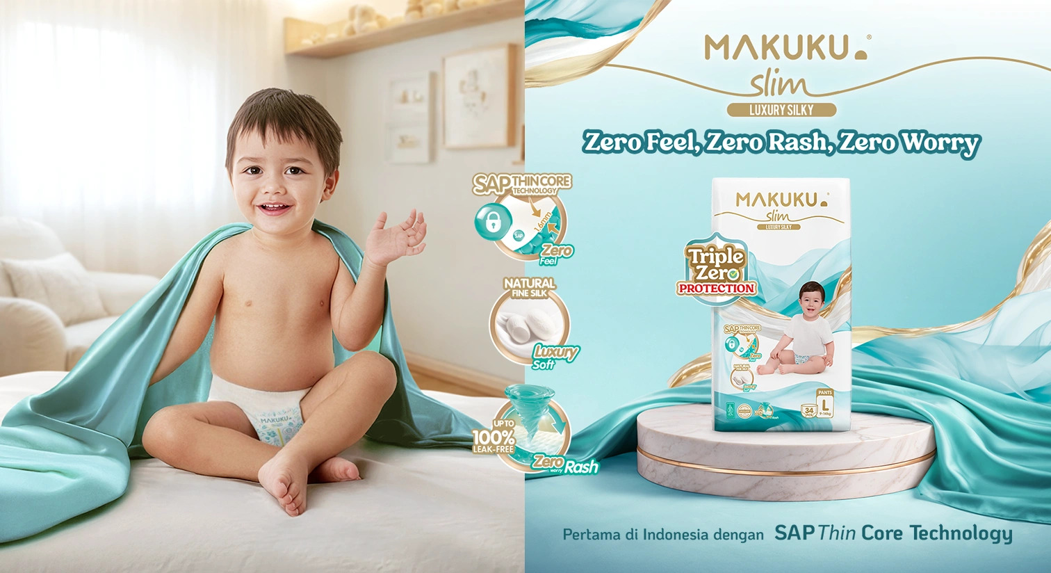MAKUKU Slim Luxury Silky, Premium Diaper Innovation for Your Little One's Comfort